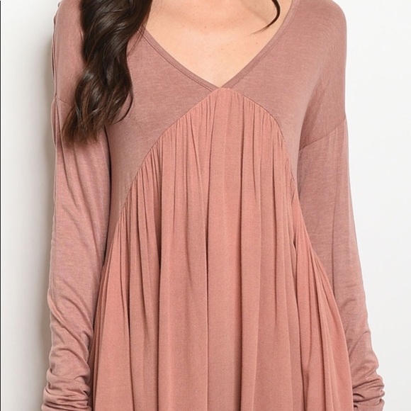 MAUVE BABYDOLL STRAP DESIGN FLOWY TUNIC TOP - Picture 2 of 9